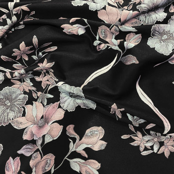 Tissu jacquard à motif floral bicolore sur fond noir