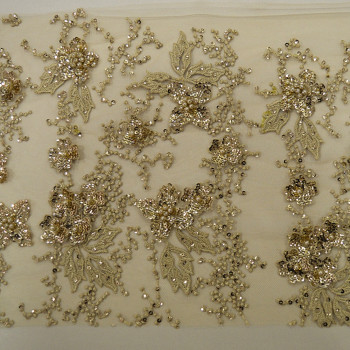 Gold beaded embroidered tulle fabric
