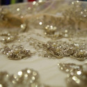 Gold beaded and embroidered tulle fabric