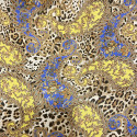Tissu mousseline 100% soie imprimé paisley jaune/bleu royal sur fond léopard
