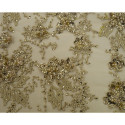 Gold beaded and embroidered tulle fabric