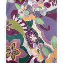 Tissu mousseline 100% soie imprimé floral orange, vert et violet