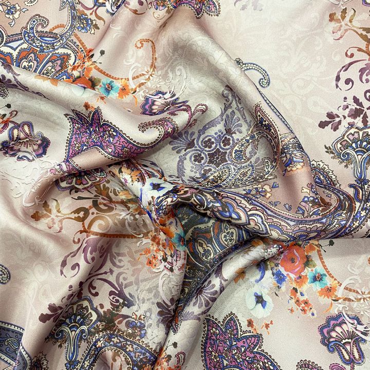 Floral paisley print on nude background 100% silk chiffon fabric