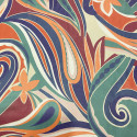 Tissu mousseline 100% soie imprimé paisley abstrait orange turquoise