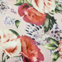 100% silk chiffon fabric with floral print on a pink background