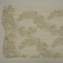 Champagne beaded and embroidered tulle fabric