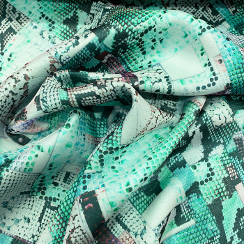 Green digital python printed silk chiffon fabric
