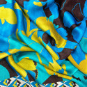 Tissu satin 100% soie imprimé floral géométrique bleu et jaune