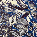 Tissu satin 100% soie imprimé dessin floral bleu et noir