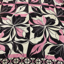 100% silk chiffon fabric with pink and black geometric floral print