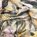 100% silk chiffon fabric with yellow and black floral painting print