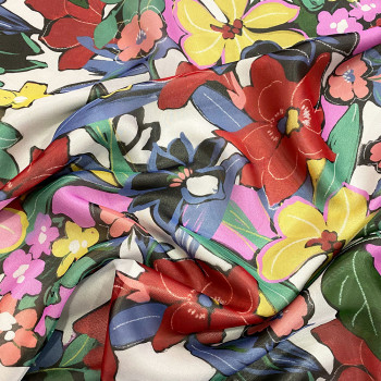 Tissu mousseline 100% soie imprimé peinture florale multicolore