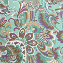 Tissu mousseline 100% soie imprimé paisley floral vert, violet et marron Tissu mousseline 100% soie imprimé paisley floral vert, violet et marron