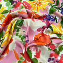 100% silk satin with floral painting print on a pink background