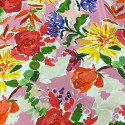 100% silk satin with floral painting print on a pink background