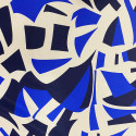 Tissu satin 100% soie imprimé formes géométriques bleues sur fond blanc