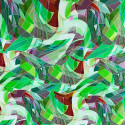 100% silk satin with green abstract geometric print