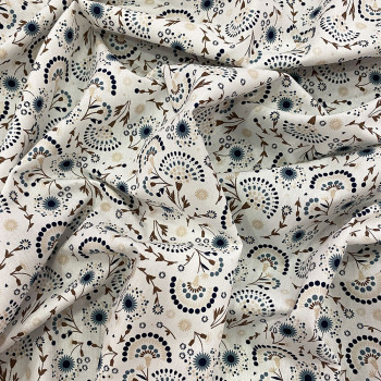 100% cotton poplin fabric with arabesque raw white print