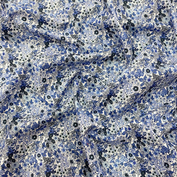 100% cotton poplin fabric with digital print blue floral