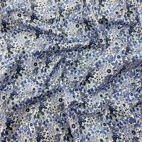 Tissu popeline 100% coton impression numérique floral bleu