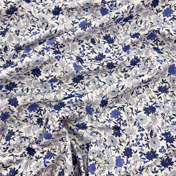 Tissu popeline 100% coton impression numérique floral bleu
