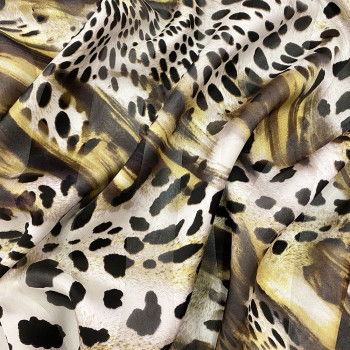 Tissu mousseline de soie imprimé bande satin léopard