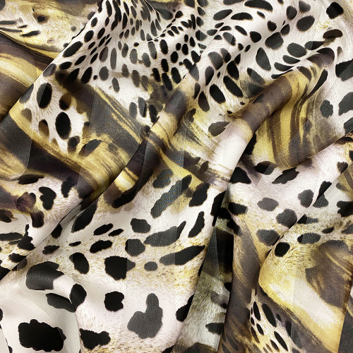 Silk chiffon fabric printed leopard with satin bands