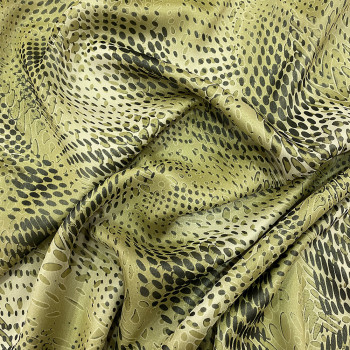 Tissu mousseline soie imprimée motif géométrique vert anis