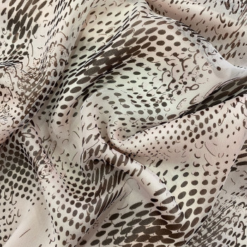 Tissu mousseline soie imprimée motif géométrique beige