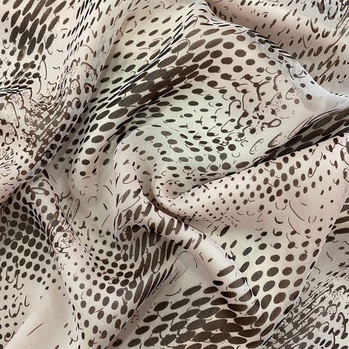 Tissu mousseline soie imprimée motif géométrique beige