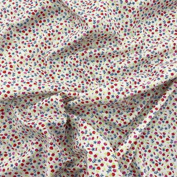 Poplin fabric 100% cotton printed small fuchsia flowers