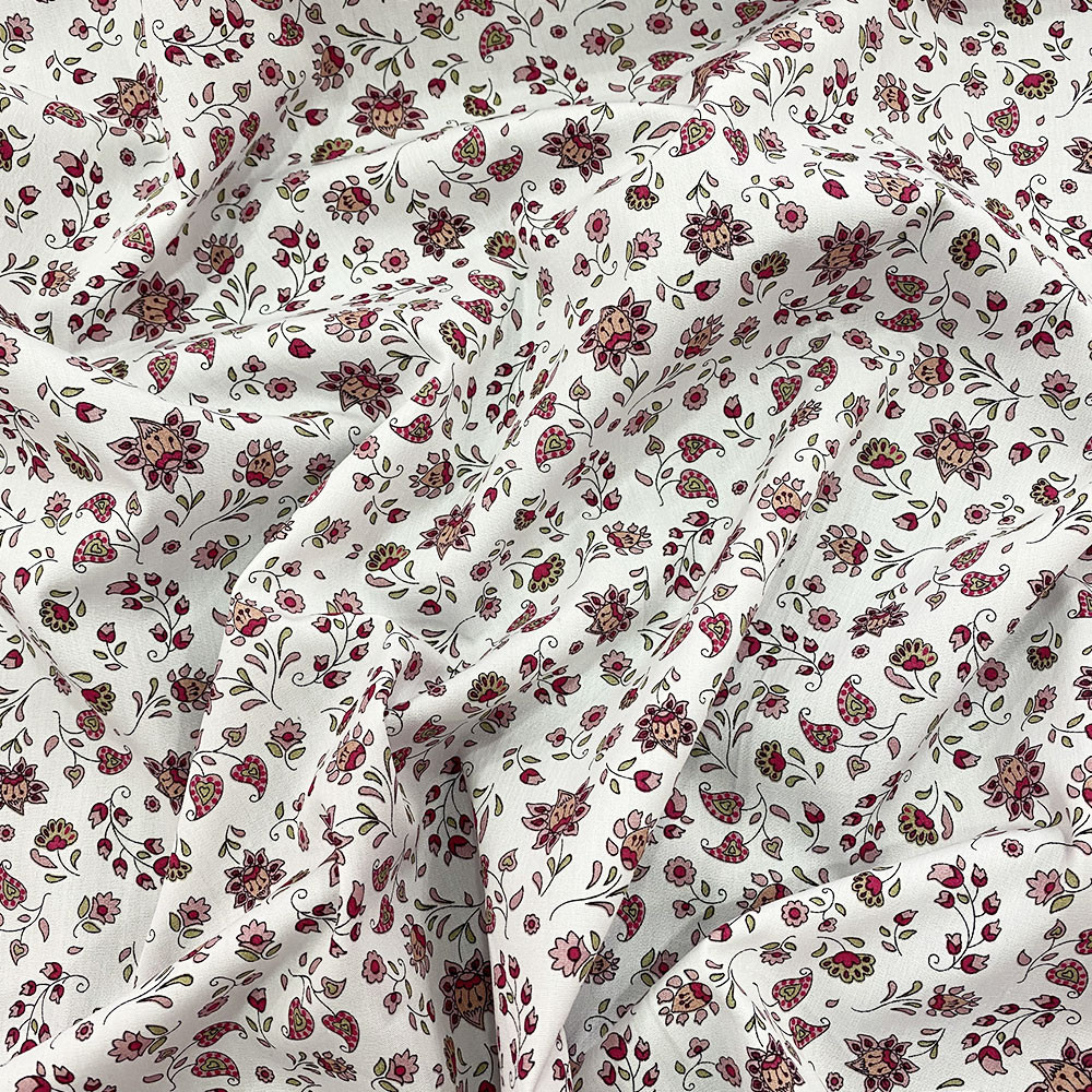 Poplin fabric 100% cotton printed red paisley flowers — Tissus en Ligne