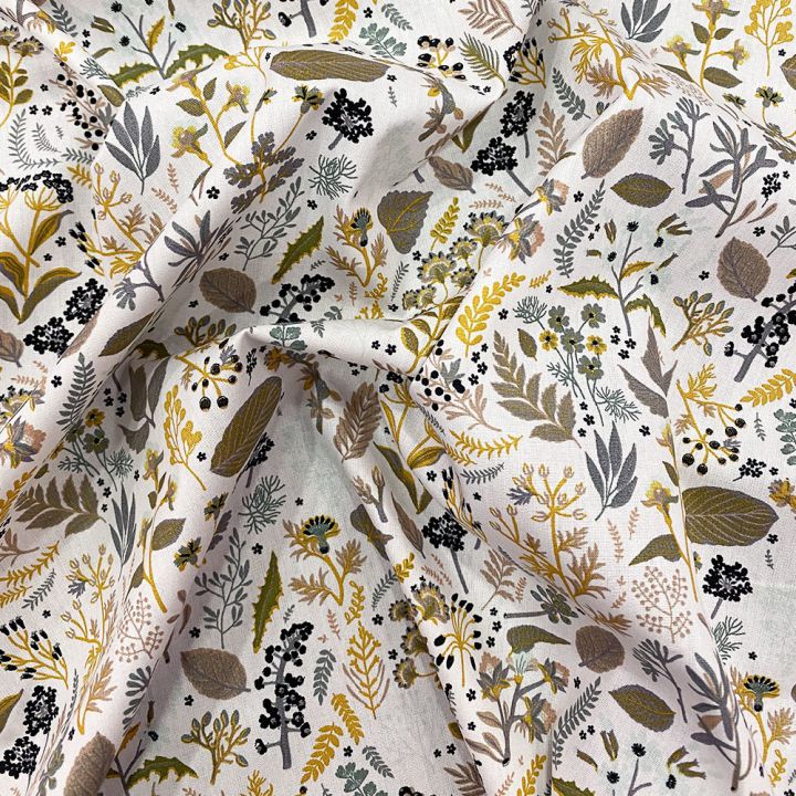 100% organic cotton poplin fabric yellow autumn leaves