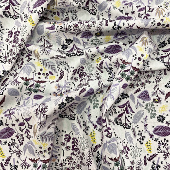 100% organic cotton poplin fabric purple autumn leaves