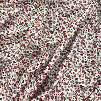 100% organic cotton poplin fabric red romulea floral print on white background