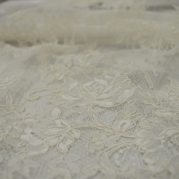 Ivory embroidered lace fabric