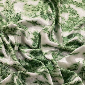 Pastel green Jouy printed silk velvet fabric