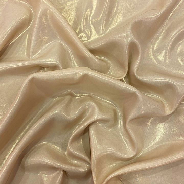 Beige 100% silk lamé satin fabric