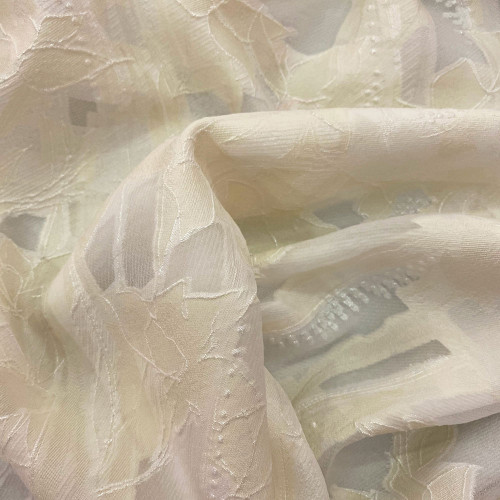 Ivory iridescent floral fil coupé silk jacquard on organza