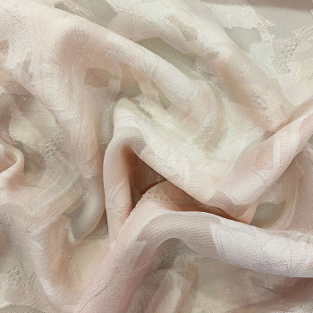 Pearly pink iridescent floral fil coupé silk jacquard on organza