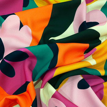 Spring geometric floral printed crepe fabric
