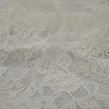 Ivory embroidered lace fabric