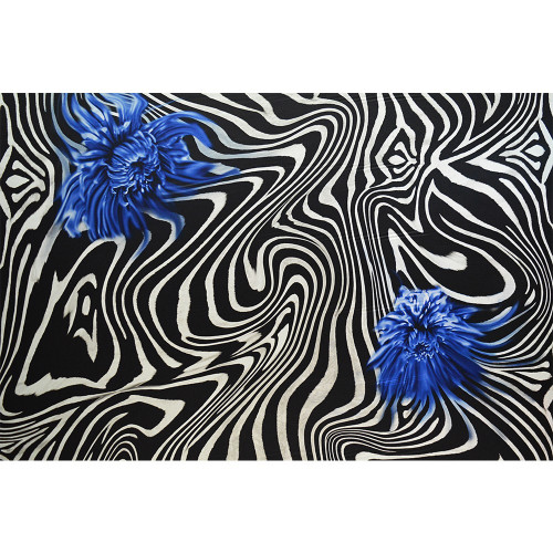 Blue zebra print silk satin fabric