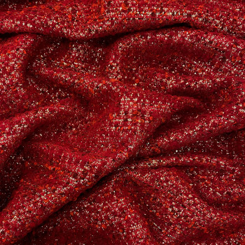 Tissu tissé et irisé effet tweed rouge