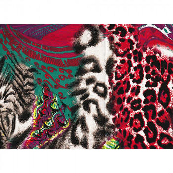 Red panther printed cotton satin fabric