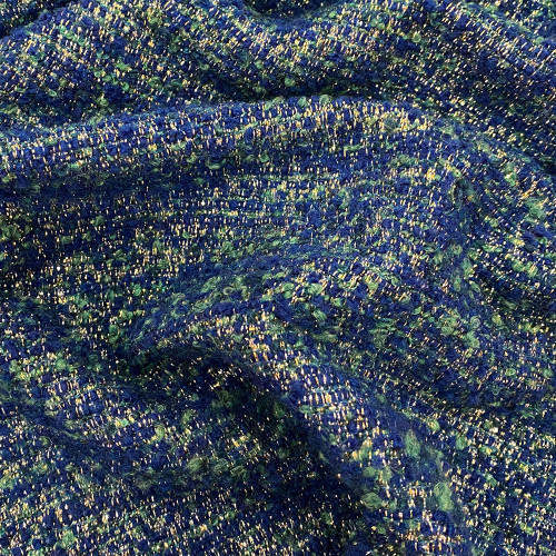 Royal blue woven and iridescent tweed effect fabric
