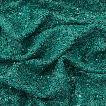 Duck blue woven and sequined tweed effect fabric