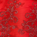 Red paisley beaded embroidered tulle fabric