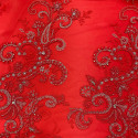 Tissu tulle brodé perlé rouge paisley