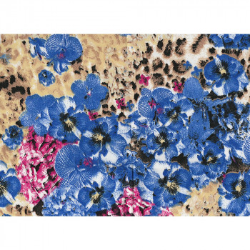 Tissu satin de coton imprimé floral bleu et rose